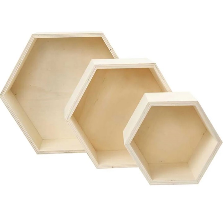 Drevené úložné boxy 3 ks | šesťuholníkový tvar