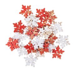 Drevené gombíky 2.5 cm Snehové vločky 24 ks | červená a biela