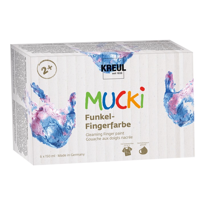 Žiariace detské prstové farby MUCKI / sada 6 x 150 ml (FARBY PRE DETI KREUL)