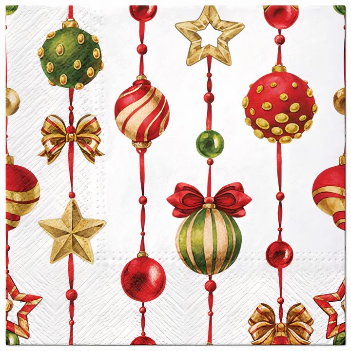 Servítky na dekupáž Vianočné ozdoby s ornamentmi - 1 ks