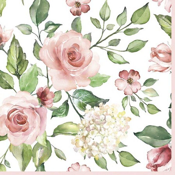 Servítky na dekupáž Watercolour Roses with Hydrangea - 1 ks