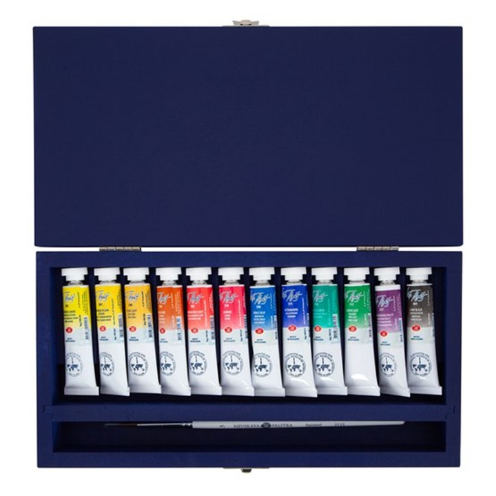 Profesionálne akvarelové farby White Nights v drevenom boxe 12 x 10 ml