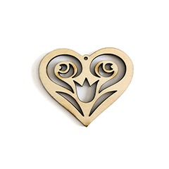 Drevený polotovar na výrobu bižutérie - srdce s ornamentom 2