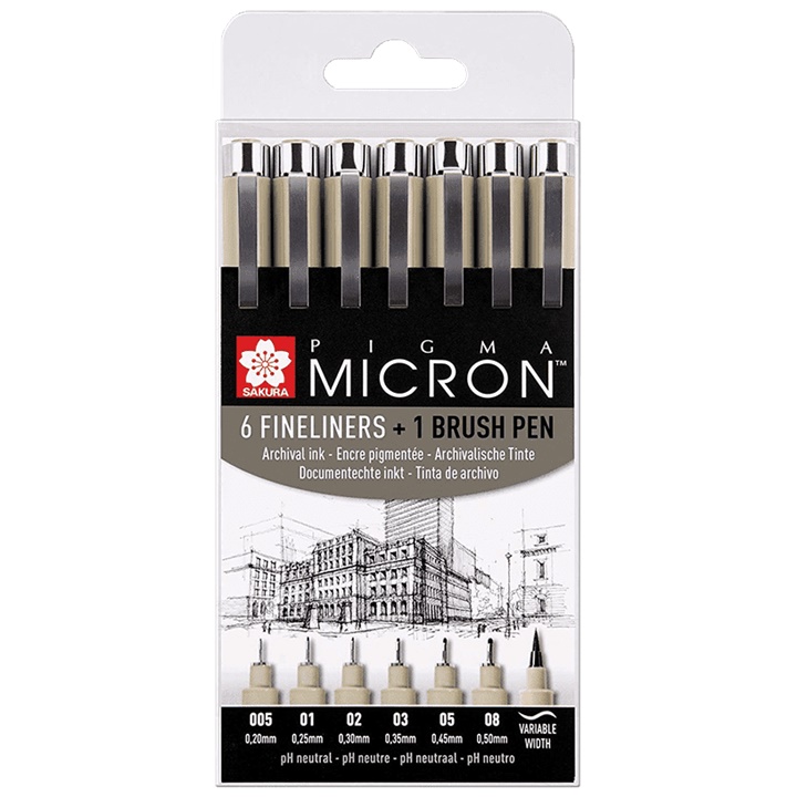 E-shop Sada technických pier SAKURA Pigma Micron + brush pen / 7-dielna