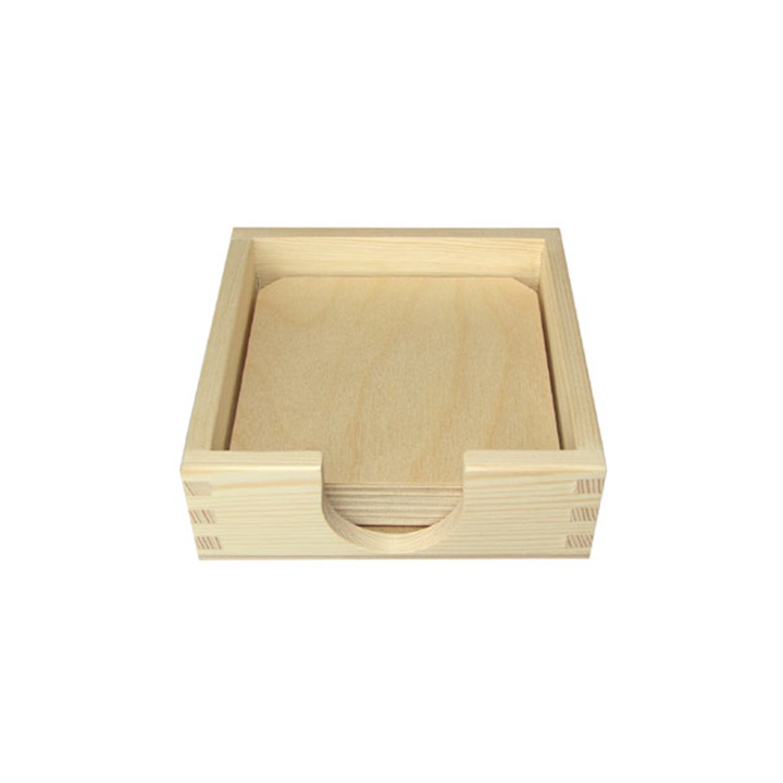 Drevená krabička so 6 podložkami pod poháre