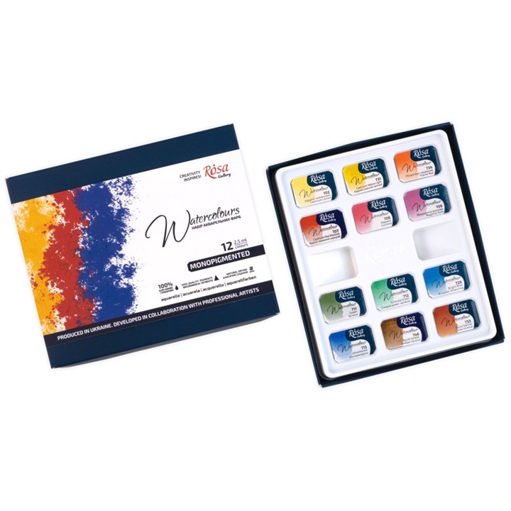 Akvarelové farby ROSA Gallery Monopigmented 12x2.5 ml