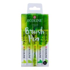 Akvarelové perá Ecoline Brush Pen Green | 5 dielna sada