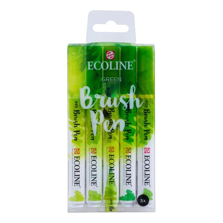 E-shop Akvarelové perá Ecoline Brush Pen Green | 5 dielna sada