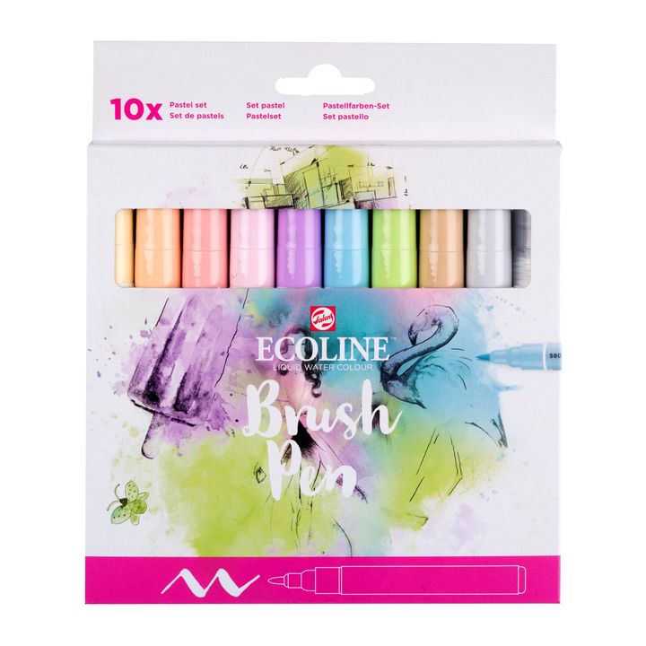 E-shop Akvarelové perá Ecoline Brush Pen pastelové 10 ks