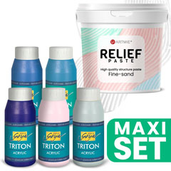 Sada 3D pasty ARTMIE Relief a akrylových farieb TRITON 5x750 ml - chladné odtiene