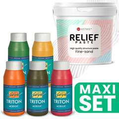 Sada 3D pasty ARTMIE Relief a akrylových farieb TRITON 5x750 ml - teplé odtiene
