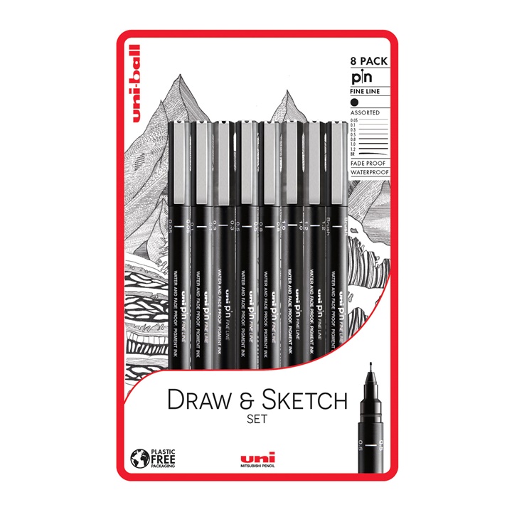 E-shop Sada UNI PIN popisovačov fineliner Draw and Sketch 8 ks